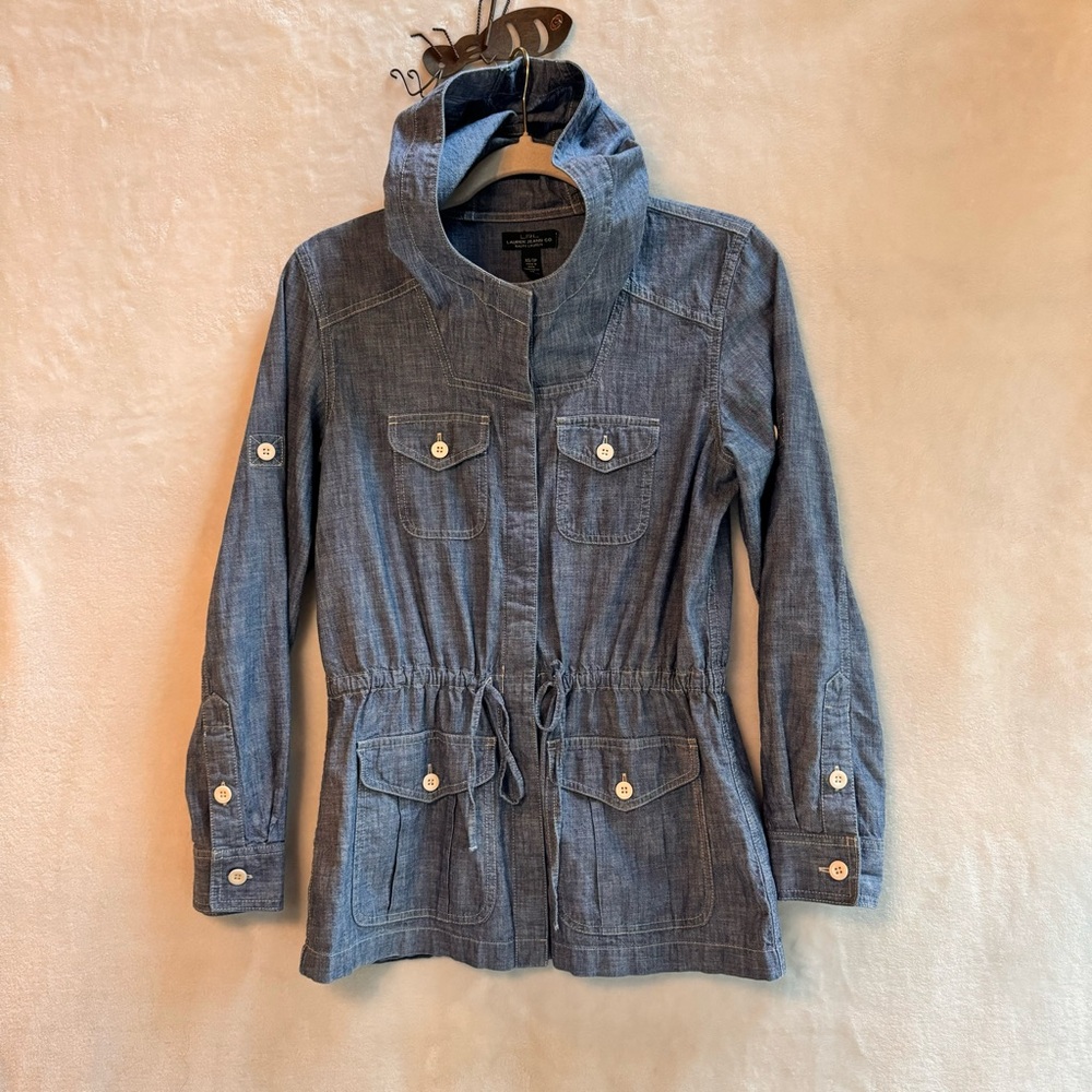 Vintage LRL Lauren Jeans Co Ralph Lauren Shirt Jacket Blue Denim Hooded XS